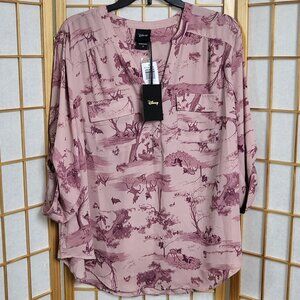 NWT Disney by Torrid Harper style blouse in mauve with Bambi print size 1 14/16